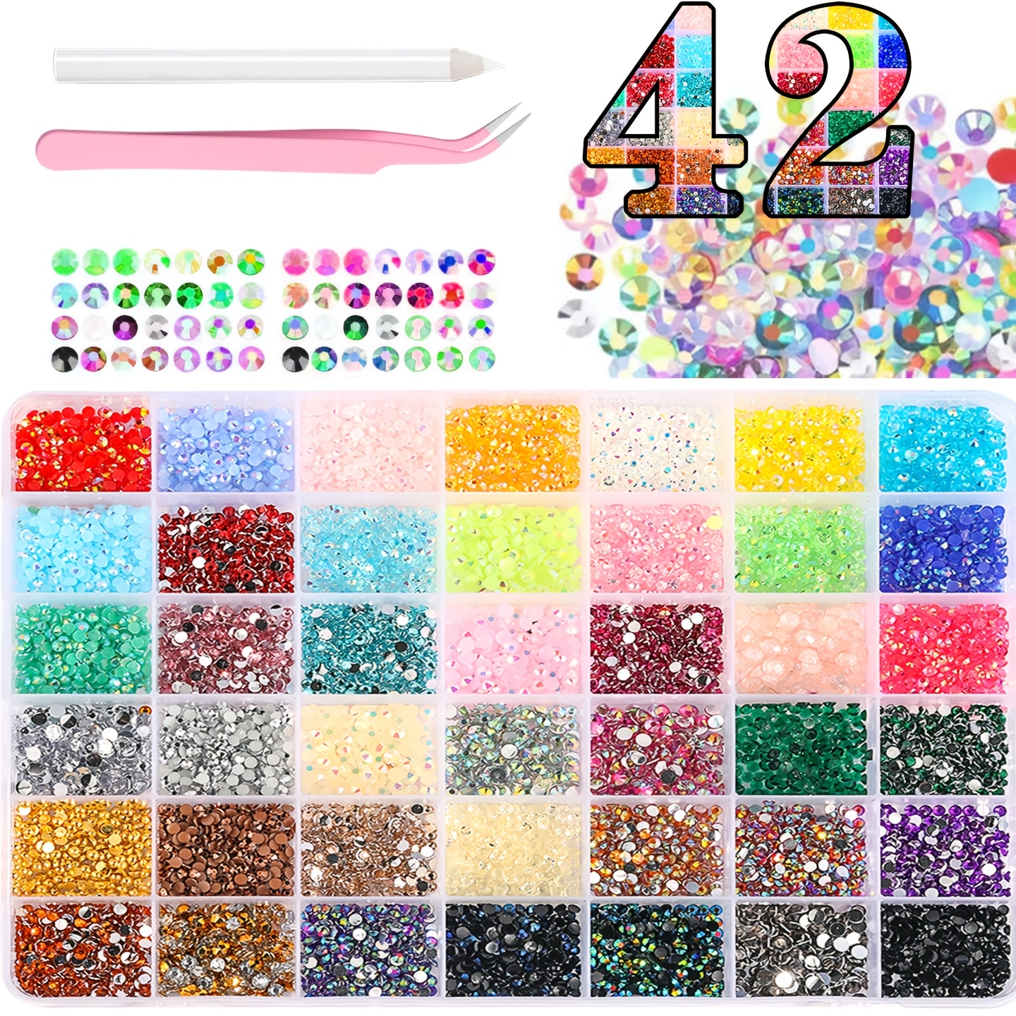 TEMU 42 Strass en résine gelée de couleurs et pierres plates pour vêtements, chaussures et créations d'art d'ongles éblouissants, que des ajouts et