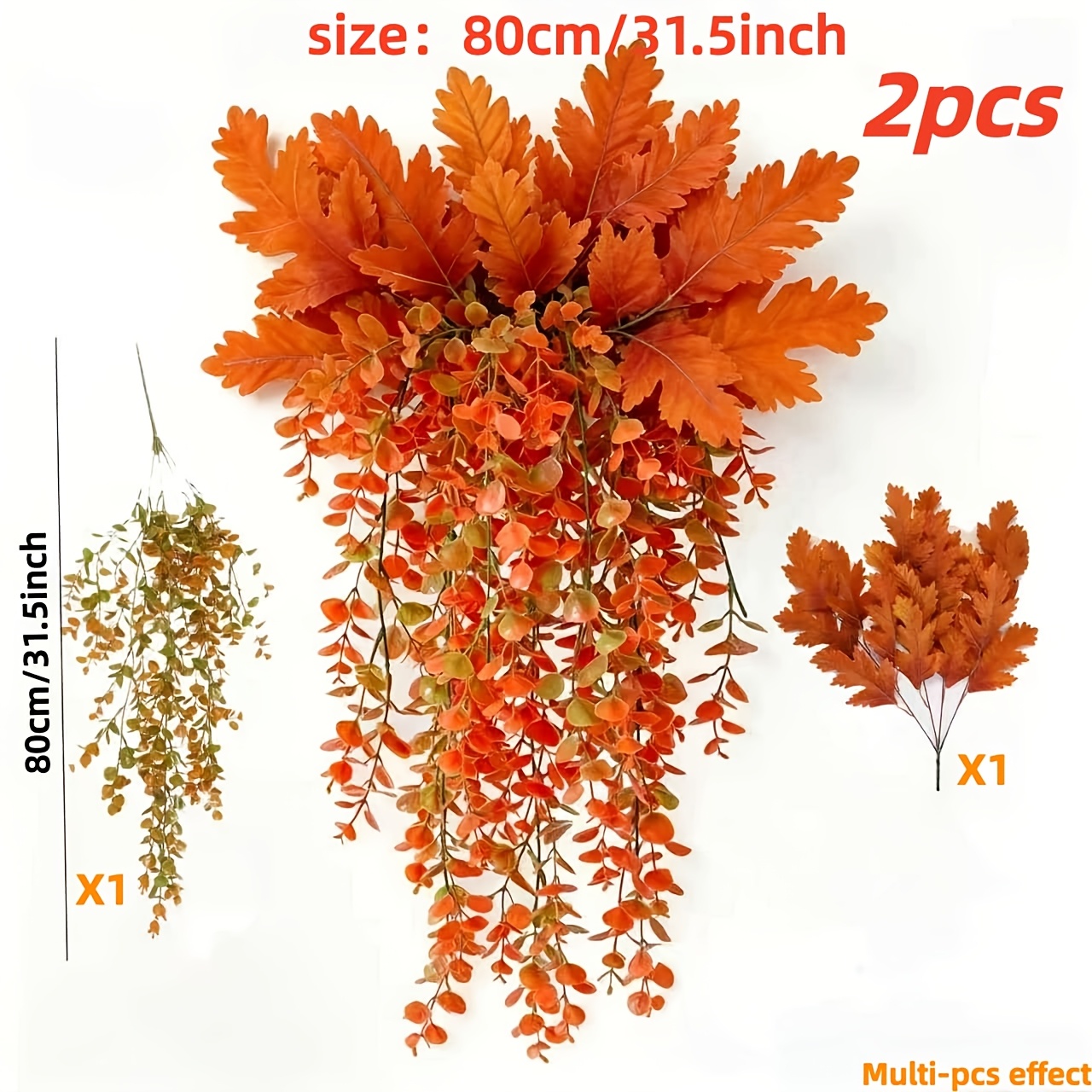 TEMU 2pcs Artificial Fall Hanging Wall Floral Arrangement, Autumn Eucalyptus Vine And Maple Leaf Combination, For Thanksgiving, Porch, Wedding Arch,