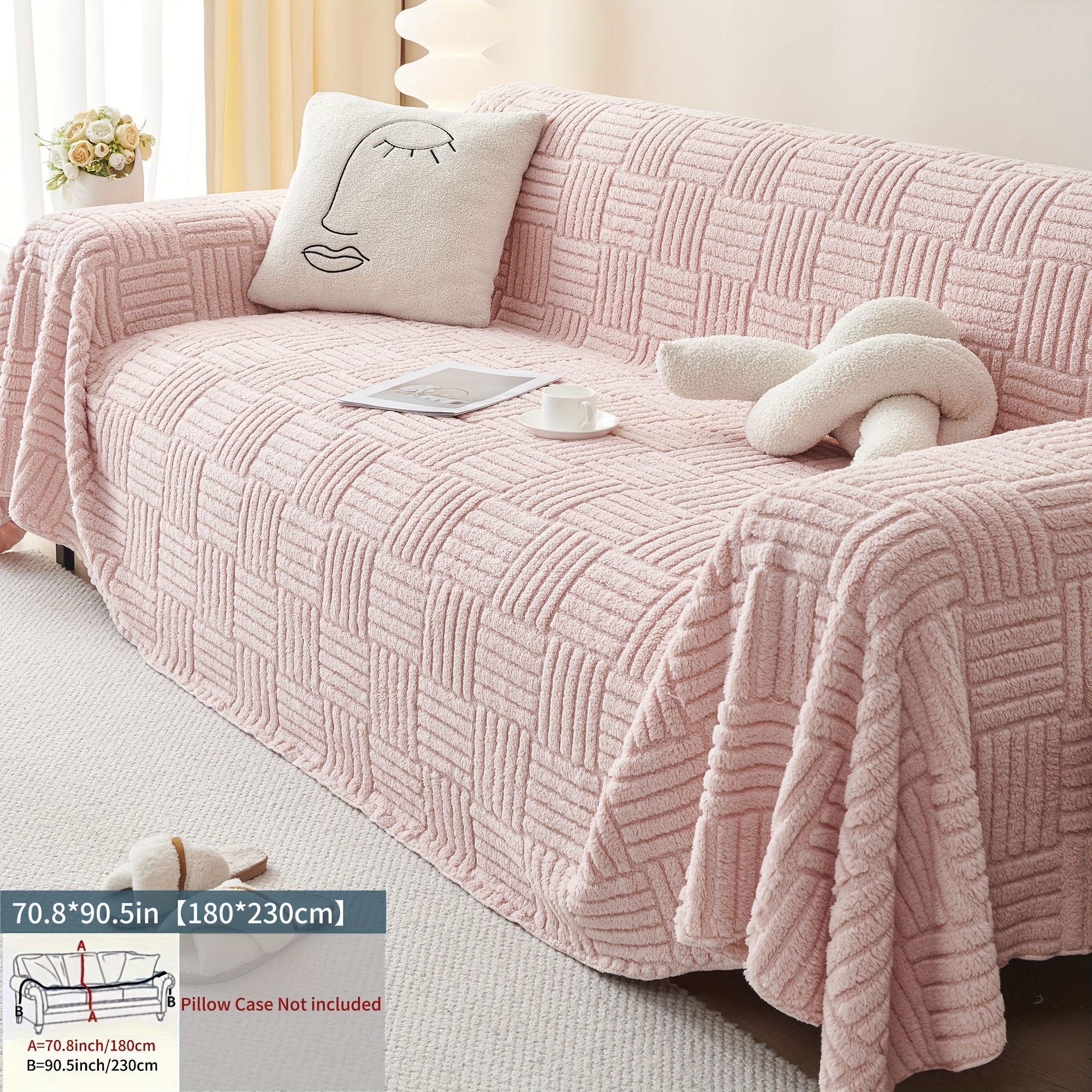 TEMU 1pc Jit1 Modern Velvet Sofa Cover - Machine Washable Pet-friendly Furniture Protector With Quilted Stitching, Fit For 3/2/4-seater & Sectional