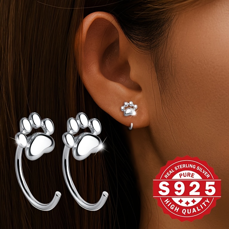 

1 Pair Women's Cat Paw Hook Earrings, S925 Silver, Cute , Perfect Gift For Pet Lovers, Daily & Gift Occasion, 18k Golden Plated, Hypoallergenic 1.15g, Christmas Holiday Jewelry