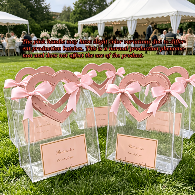 TEMU Gift For Her/him 11pcs Heart-shaped Clear Party Gift Bag Set (5 Bags And 5 Cards And 1 Roll Of Ribbon), Sturdy And Durable Gift Wrapping Bags,