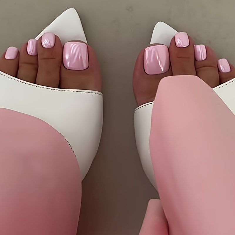 TEMU 24pcs Press On Toenails Short Design Acrylic Fake Toe Nails Stick On Foot Nails Glossy Tips Toenail Press Ons Square For Easter Gift For Women