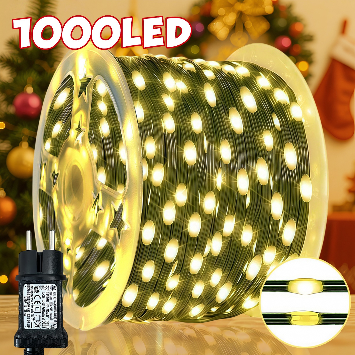 Image of 1 Pack, 1000/300 Led Fairy String Lights, 13 Lighting For Christmas Lights, Plug Power Supply, With Memory Timing Function, Suitable For Courtyards, Parties, Weddings, , Christmas Trees, Bedrooms