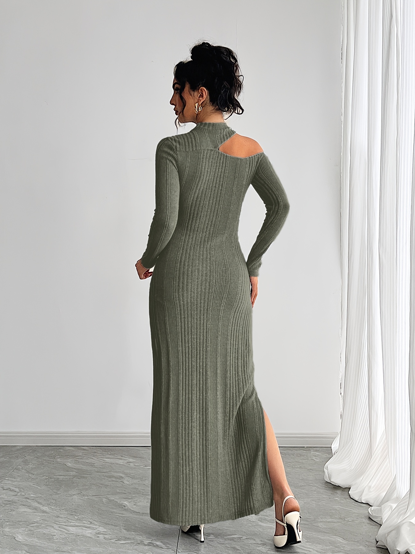white christmas dresses Crew-Neck Long Dress Maxi Dresses XL / Black