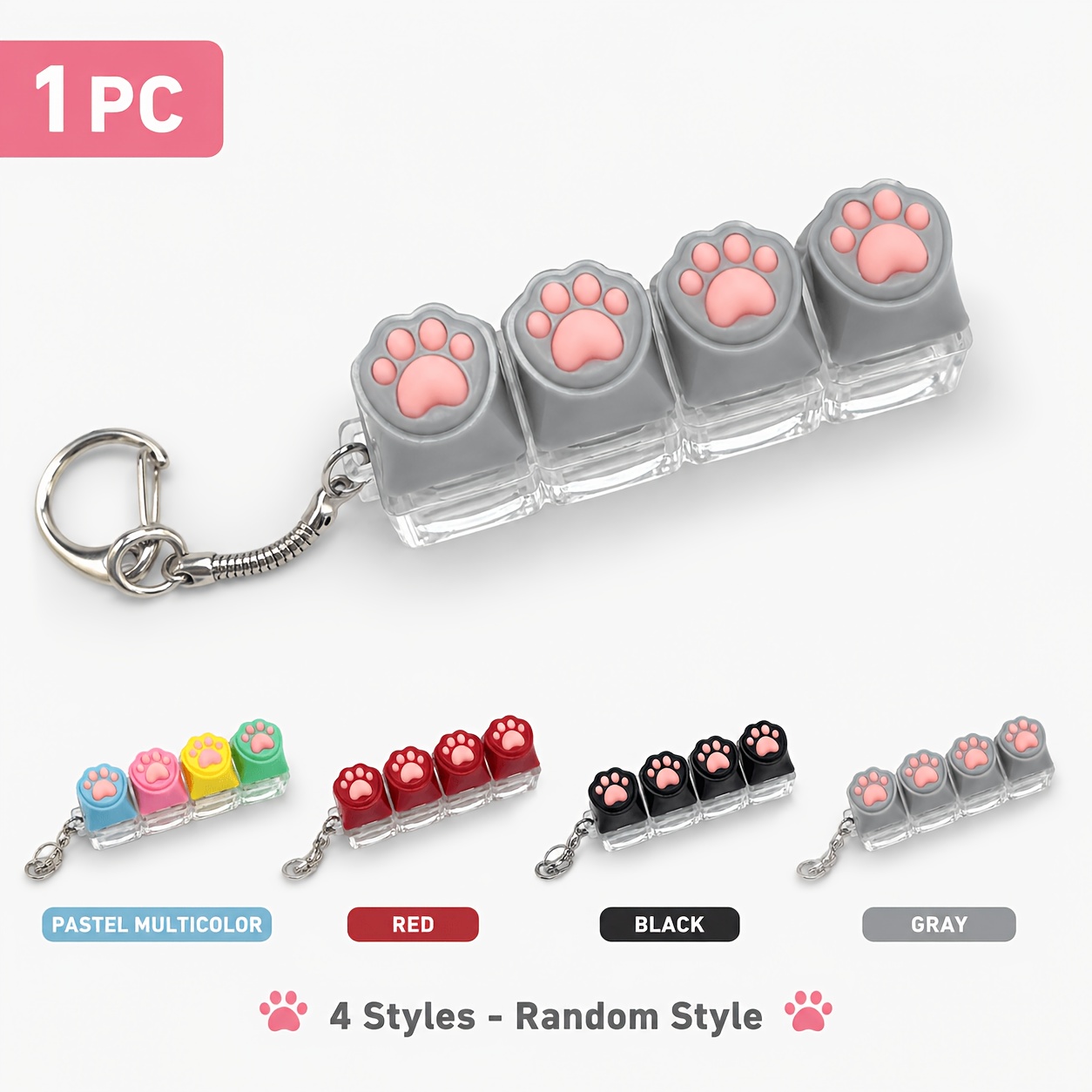 Cat Paw Keyboard Keychain, 4-key Clicky Fidget Toy, Cute Mini Mechanical Keyboard Switch Keyring, Portable Relax Toy, Random Style Bag Charm, Party Favor Gift For Teens Adults