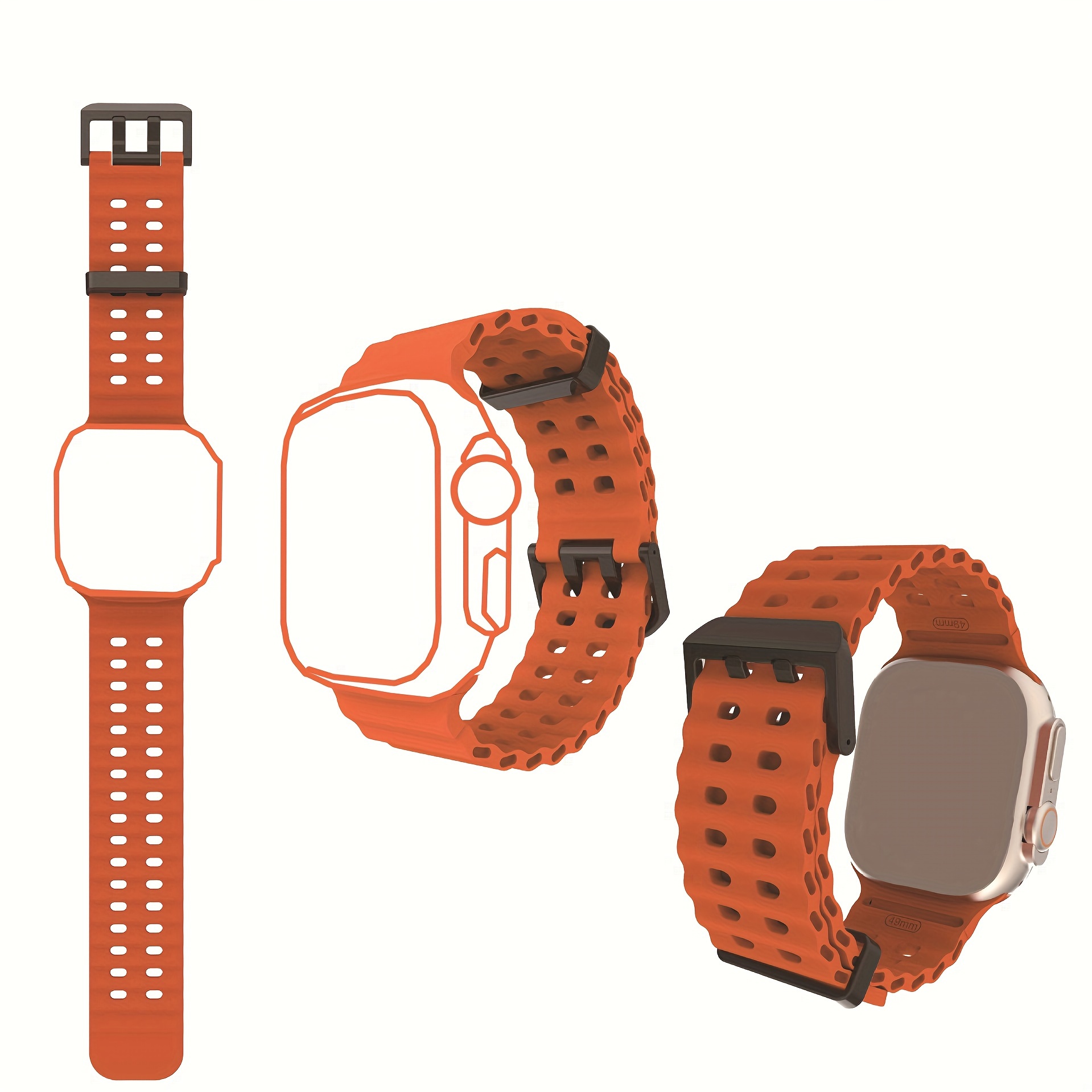 

Breathable Silicone Sport Watch Band For Apple Watch Ultra/-9, Orange With Dual Closure And Adjustable Strap, Apple Watch Accessories