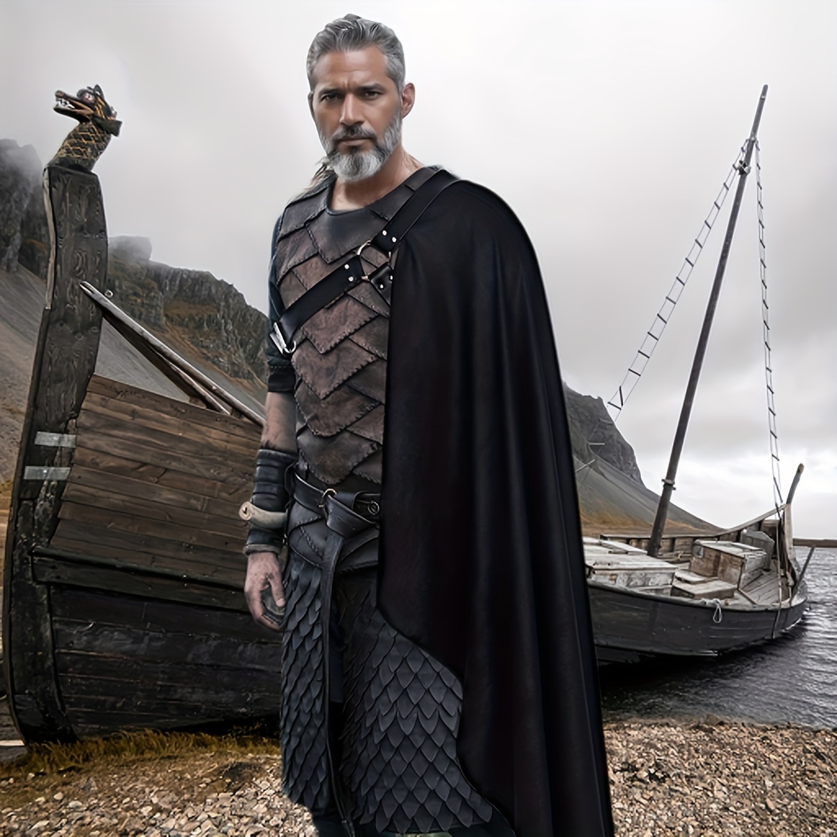 Steampunk Shawl Half Shoulder Cape Samurai Cloak With Belt LARP Warrior  Cape Medieval Halloween Costume For Men