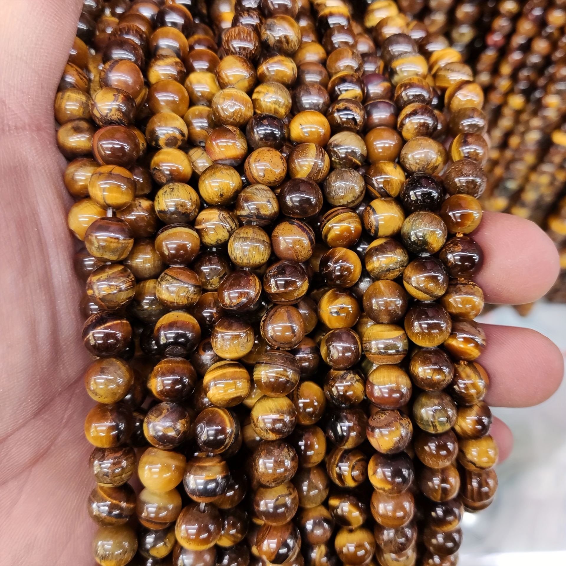 Natural Colorful Tiger Eye Stone Beads Smooth Round Beads - Temu