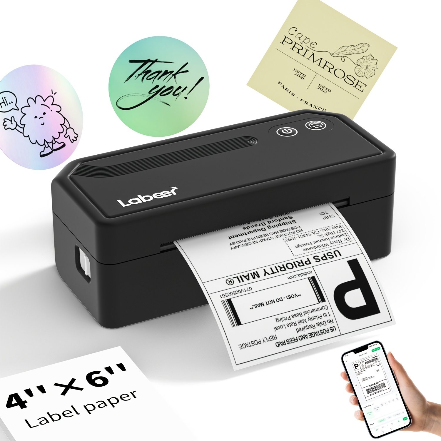 LABEER Desktop Label Printer, Shipping Label Printer, Supports Wired/Wireless Connection And Compatible Smartphones&PCs, Suitable for Home, Office & Express Delivery Printing,, Including 20pcs Thermal Paper