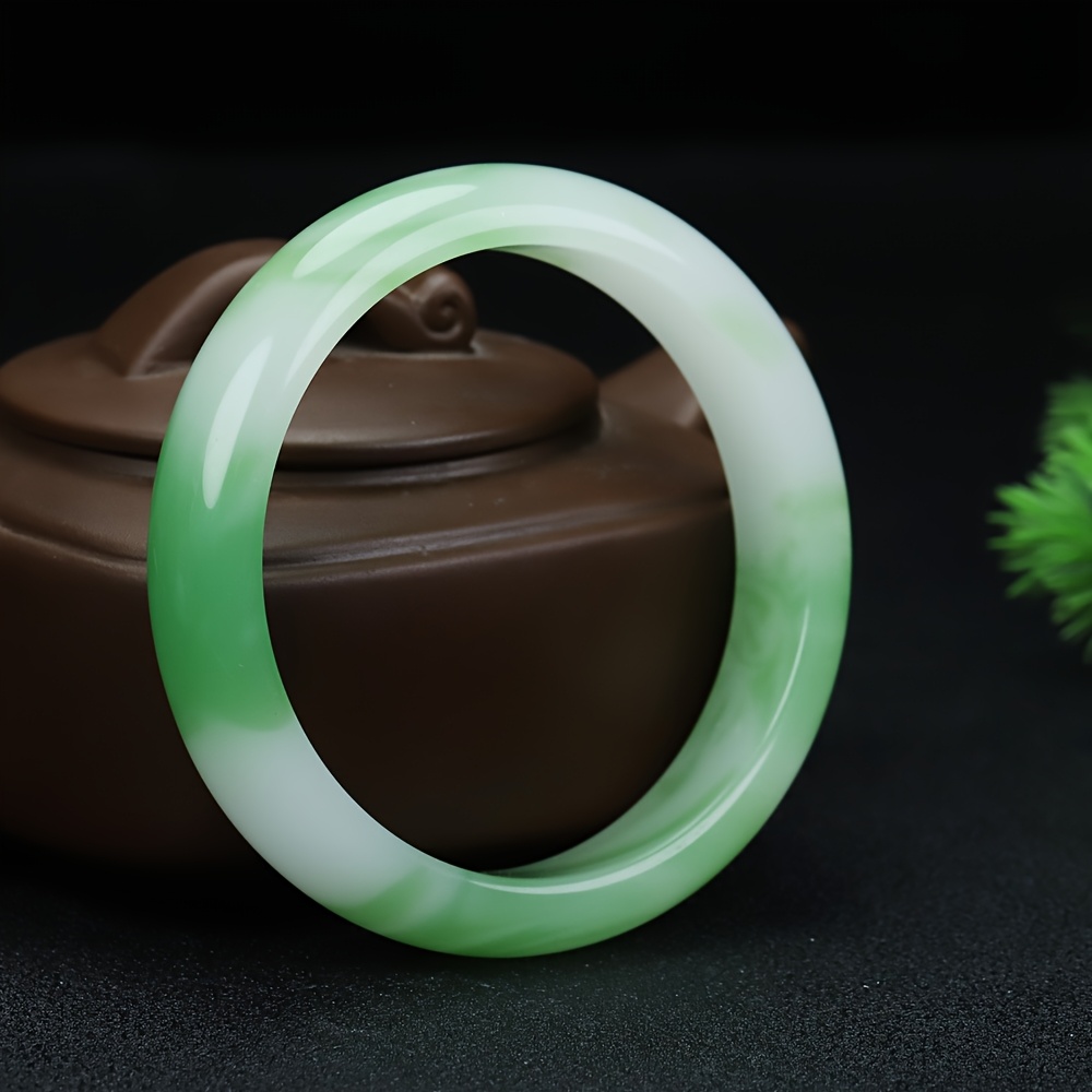 Exquisitely Carved Green Floral Two-Tone Bangle Bracelet