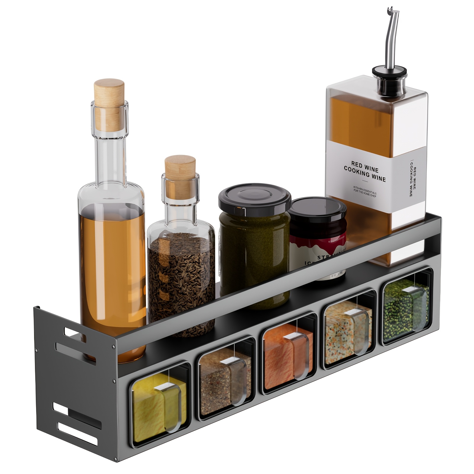 TEMU Stainless Steel Wall-mounted Seasoning Storage Set, With A Hole-free Shelf, Space-saving Design, Suitable For Home And Kitchen Use, Kitchen