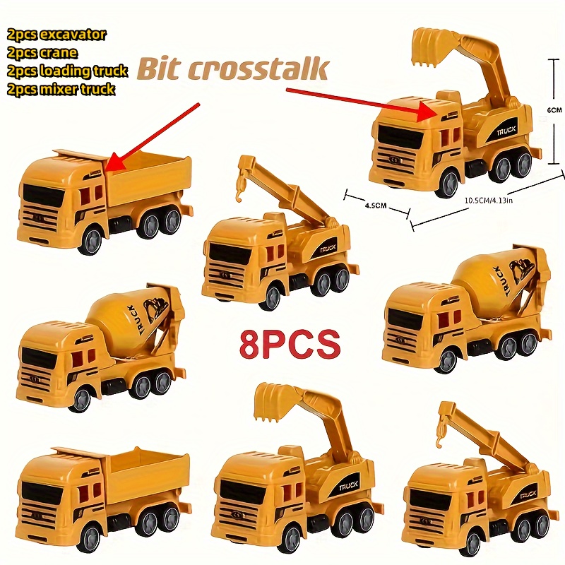 TEMU 8pc Set, Excavator Set, Toy Engineering Vehicle, - Excavator Combination, Transportation Recognition, Suitable Gift