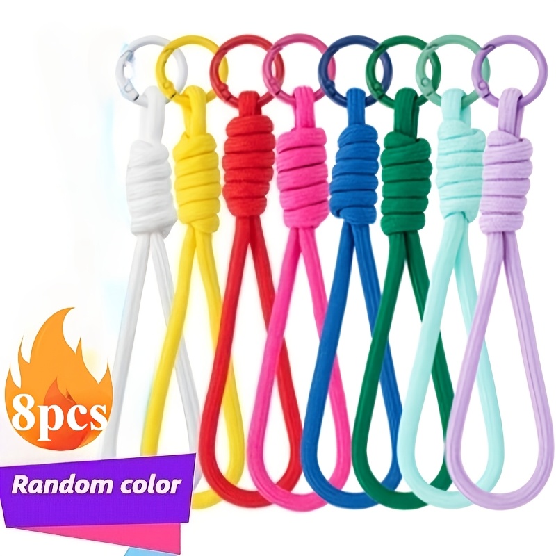 TEMU Lot de 8 porte-clés avec corde de parapluie et boucle à ressort colorée, lanière courte adaptée pour clés, téléphones portables, pendentifs de
