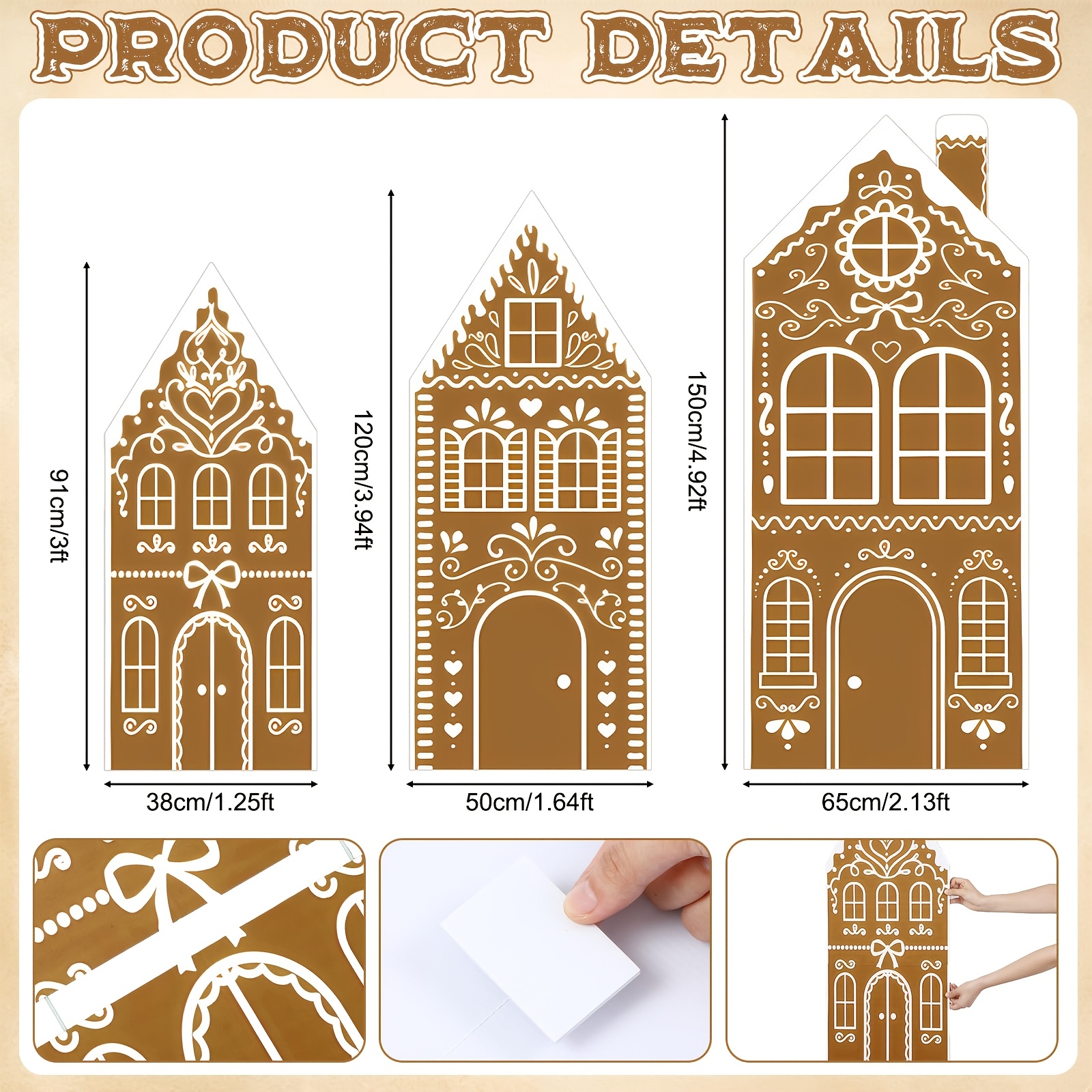 TEMU 2d Flat, 2d Flat - 2d Flat, 2d Flat - Banner, 3pcs Christmas Gingerbread House Backdrop, Pink Gingerbread House Shape Photo Booth Background For