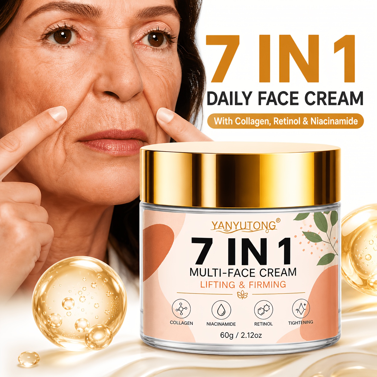 TEMU 7in1 Firming Face Cream, Collagen & Hyaluronic Acid, Deep Hydration, Lift & Smooth, Improve Skin , Lightweight & Fast Absorbing