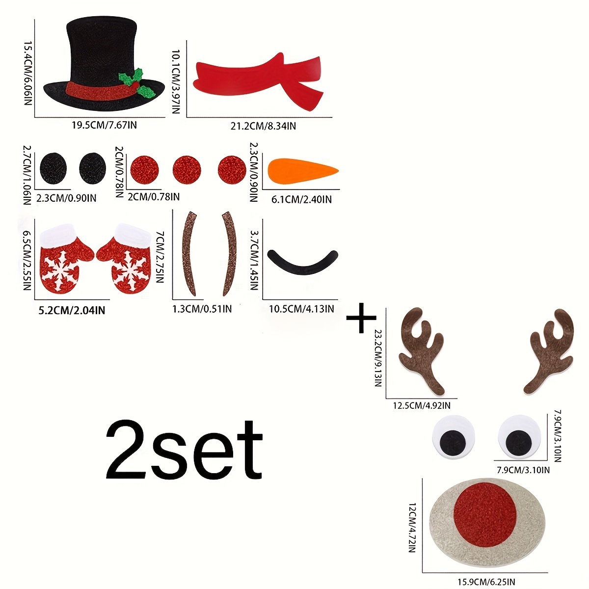 2pcs 2 Sets Of Christmas Decorations Felt Cartoon Door Stickers Shop Window Decoration Supplies Santa Reindeer Snowman Door Decals For Room Decoration