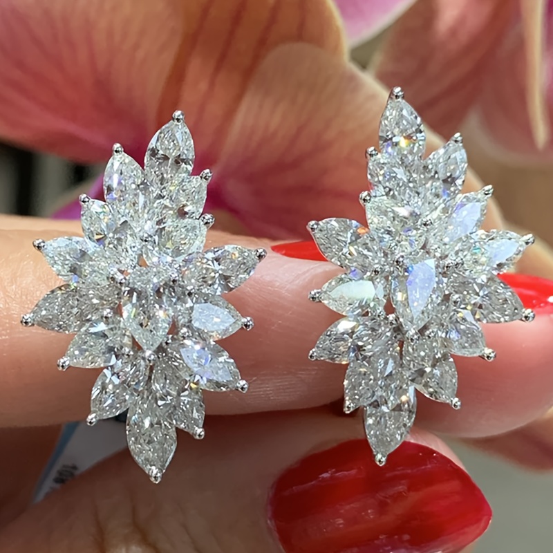 E-shop 1 Paar Damenmode Ohrringe mit synthetischem Zirkonia-Einlage, luxuriöse florale Ohrringe für Damen Hochzeitsbankett Schmuck, tägliches lässiges