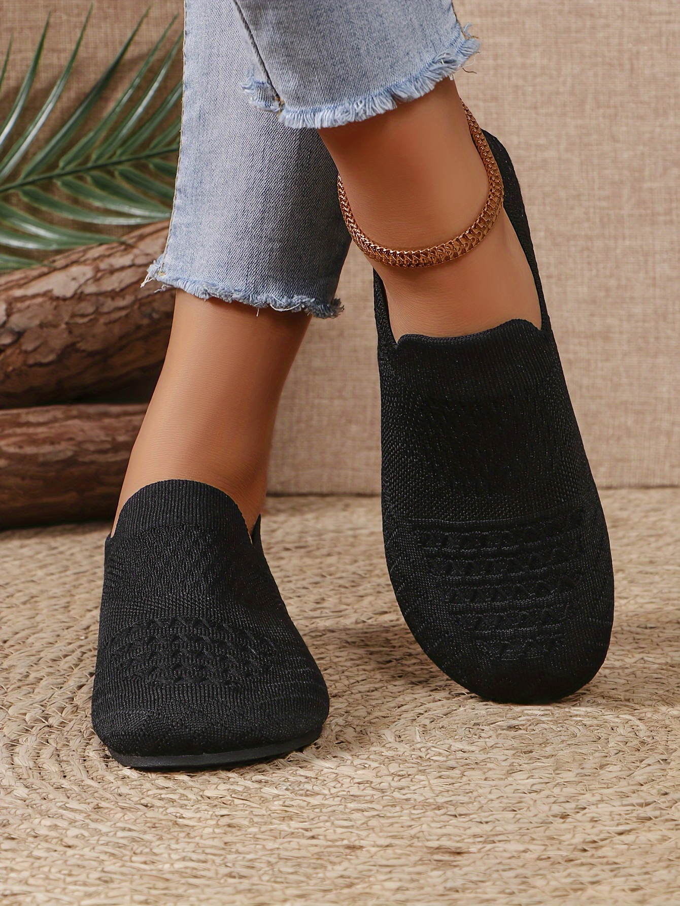 women s knitted flat shoes breathable round toe slip shoes details 41