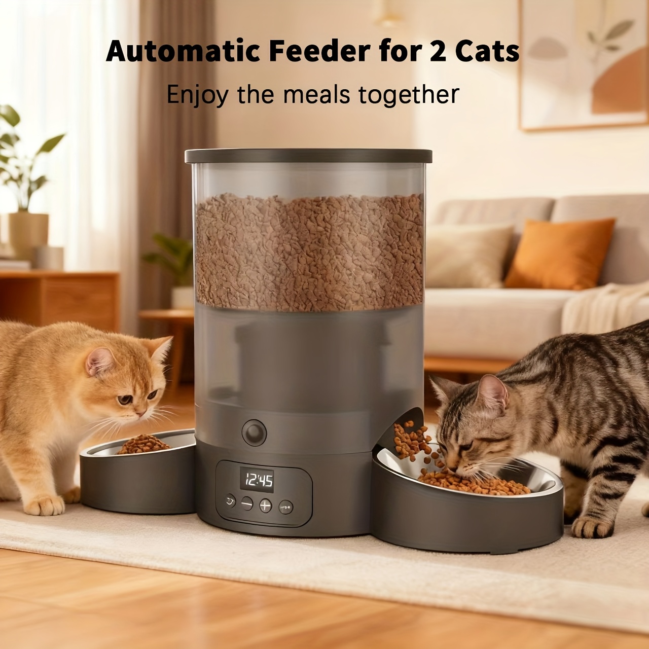 TEMU 102.5oz Large Capacity Cat Feeder, 3l Dual Bowl Feeder, Push-button Operation, , Timed And Quantity-controlled Feeding, Simple And , Cat And Dog