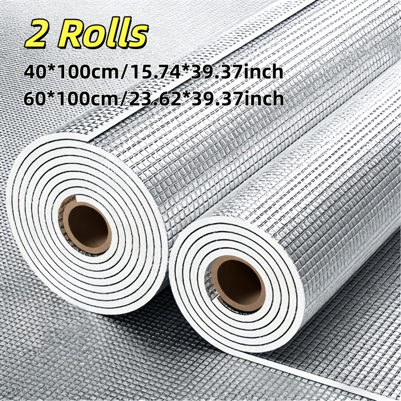 TEMU A Set Of 2 Rolls, Different Sizes Covering 1 , Thickened Double-sided Aluminum Foil Heat Insulation And Sun Protection Film—includes Adhesive