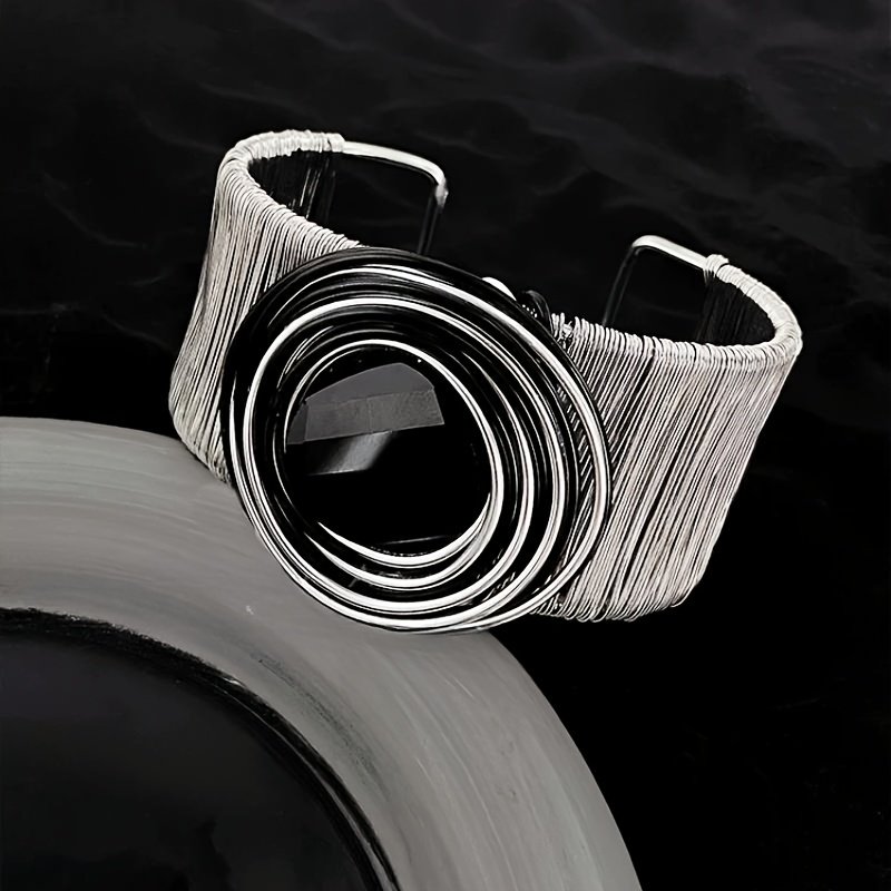 TEMU 1 pièce de bracelet à spirale robuste style européen et américain, design tendance, luxe léger, bague punk pour femme, accessoire poignet
