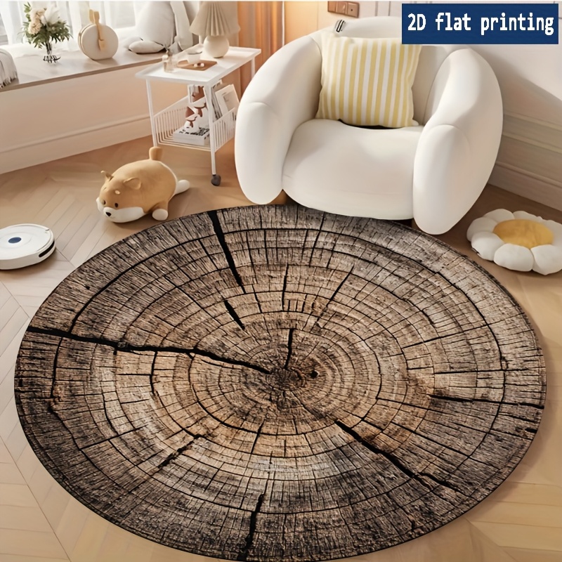 TEMU 1pc Features A Round Cross-section Of An Aged Wooden Log Seen . A Round Rug Mat Machine Washable, Suitable For Spaces Like The Living Room,