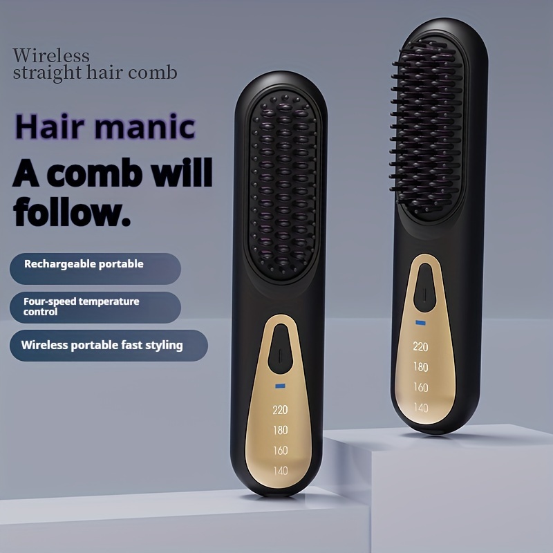 portable hair straightener brush rechargeable 4 temperatures control handheld straightening comb wireless styling tool gifts for women mothers day gift 3