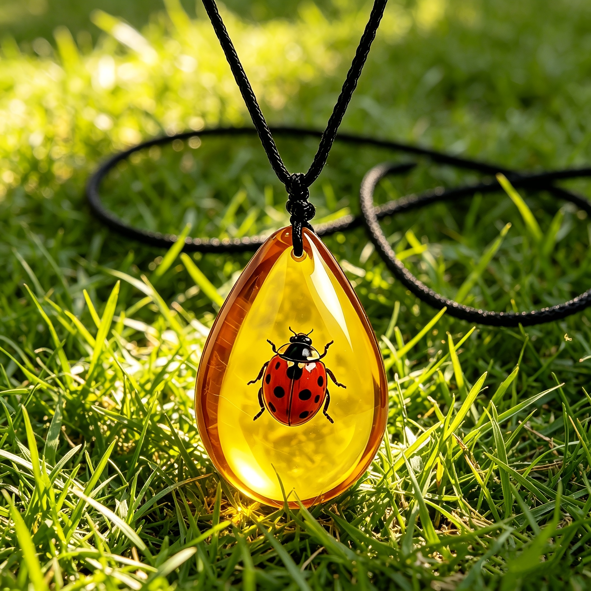 Simulated Amber Ladybug Pattern Men's Necklace