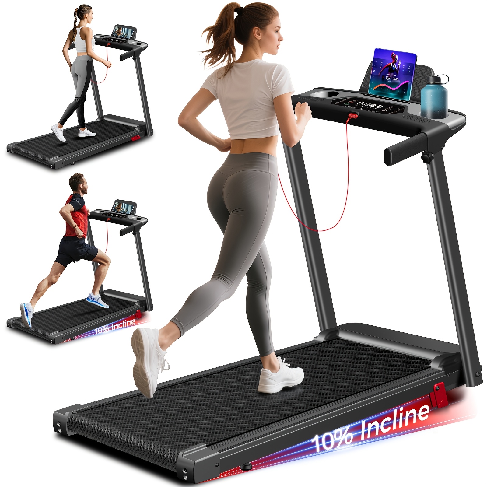 TEMU Treadmill With Incline 3-in-1 Portable Treadmills For Home Small, Incline Walking Pad Treadmill With Handle Bar, Walking Pad Foldable With 3.0hp
