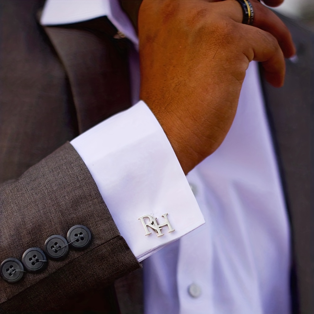 TEMU Personalized Stainless Steel Cufflinks With 2 Upper And Lower Letters, Golden Letter Name Cufflinks, Custom Jewelry Gift, Men's Holiday Gift,