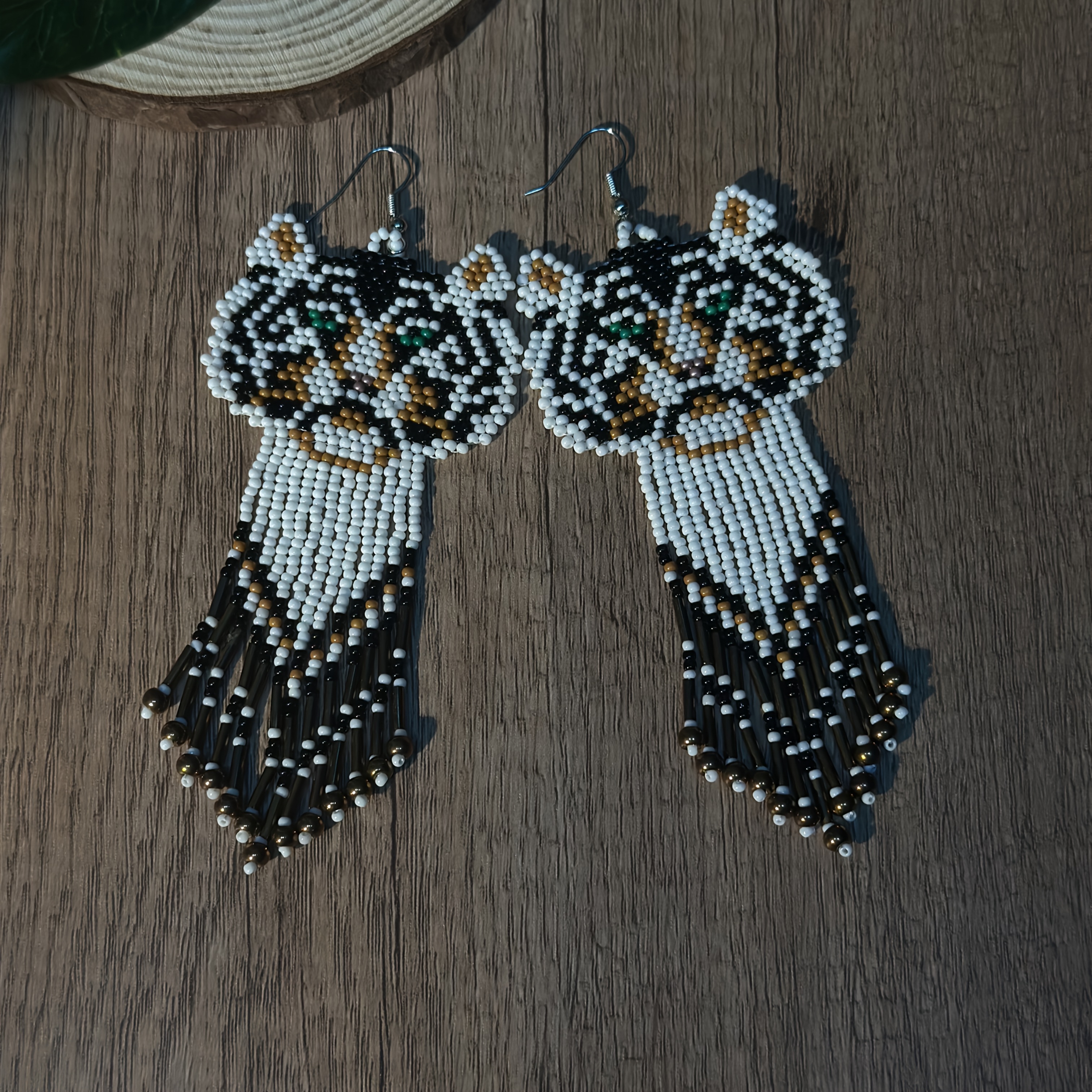 Women's Bohemian Animal Tiger Shape Earrings, Handmade Design
