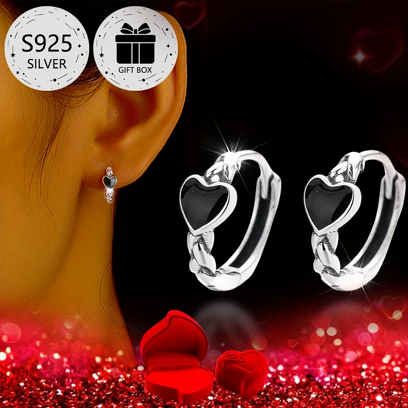 

2pcs Vintage Style Heart Hoop Earrings For Women, 925 Sterling Silver With Synthetic Zirconia, , Gift Box Included, Valentine's Day, Parties, Banquets, And