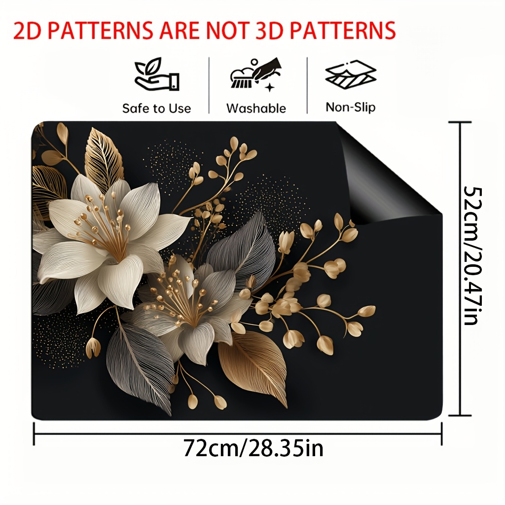TEMU 1 pièce, Tapis de plat 2D pour dessus de four et dessus de cuisinière, Motif élégance florale, de cuisine, Convient comme décoration de comptoir