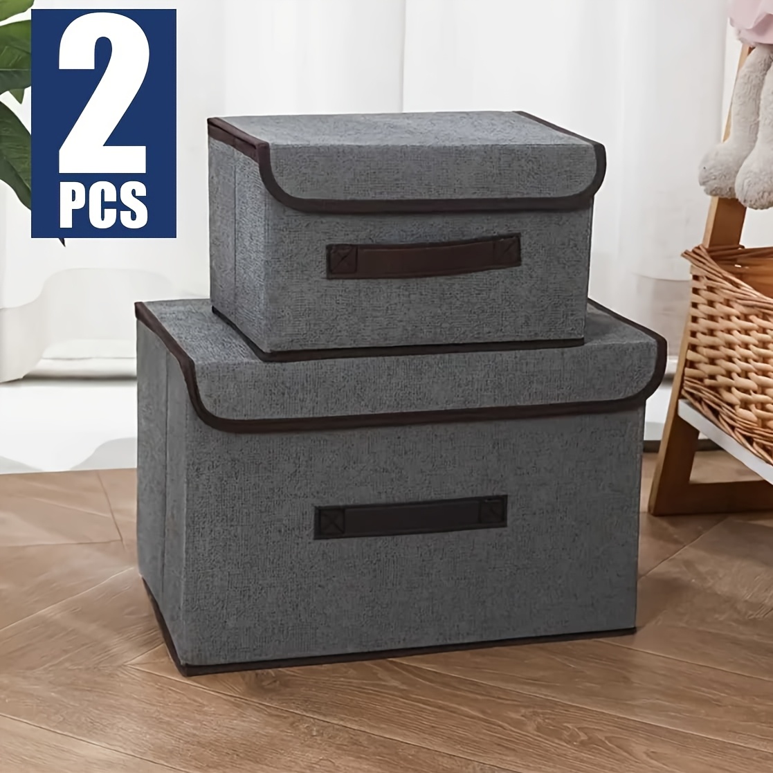 TEMU Set Of 2 High-quality Storage Boxes For Clothes, Featuring Collapsible Containers With Lids Made From Fabric, Ideal For Organizing Laundry And
