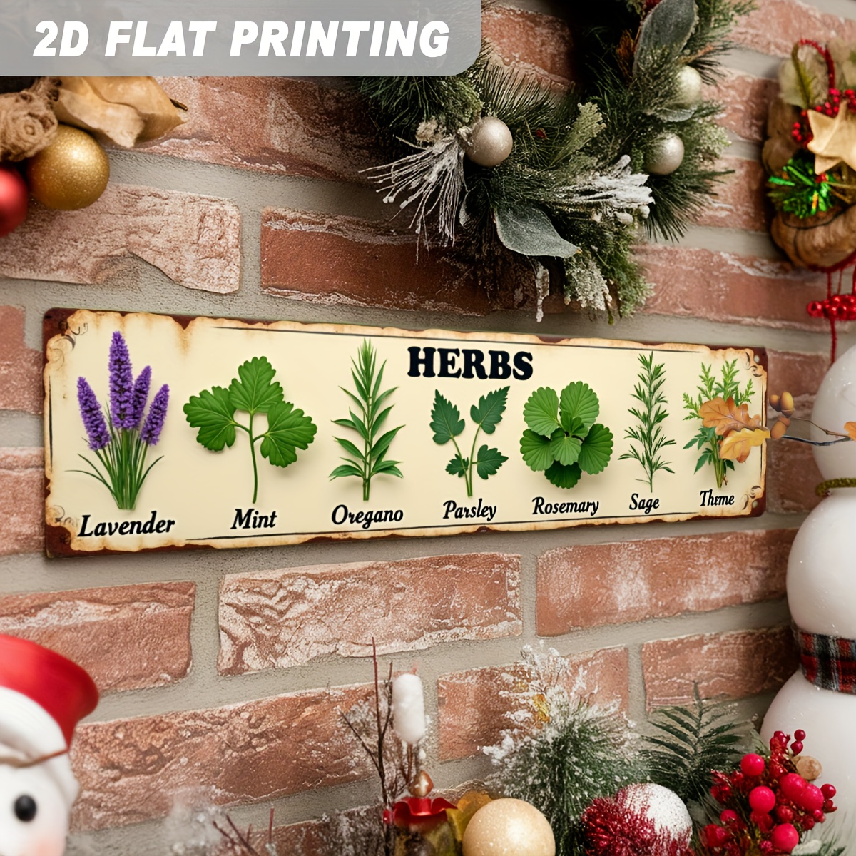 TEMU 2d Flat - 1pc Of 2d Flat Metal Sign Featuring Herbs, Perfect For Vintage Wall Decoration , Dining Area, Or Entryway. Ideal For Christmas,