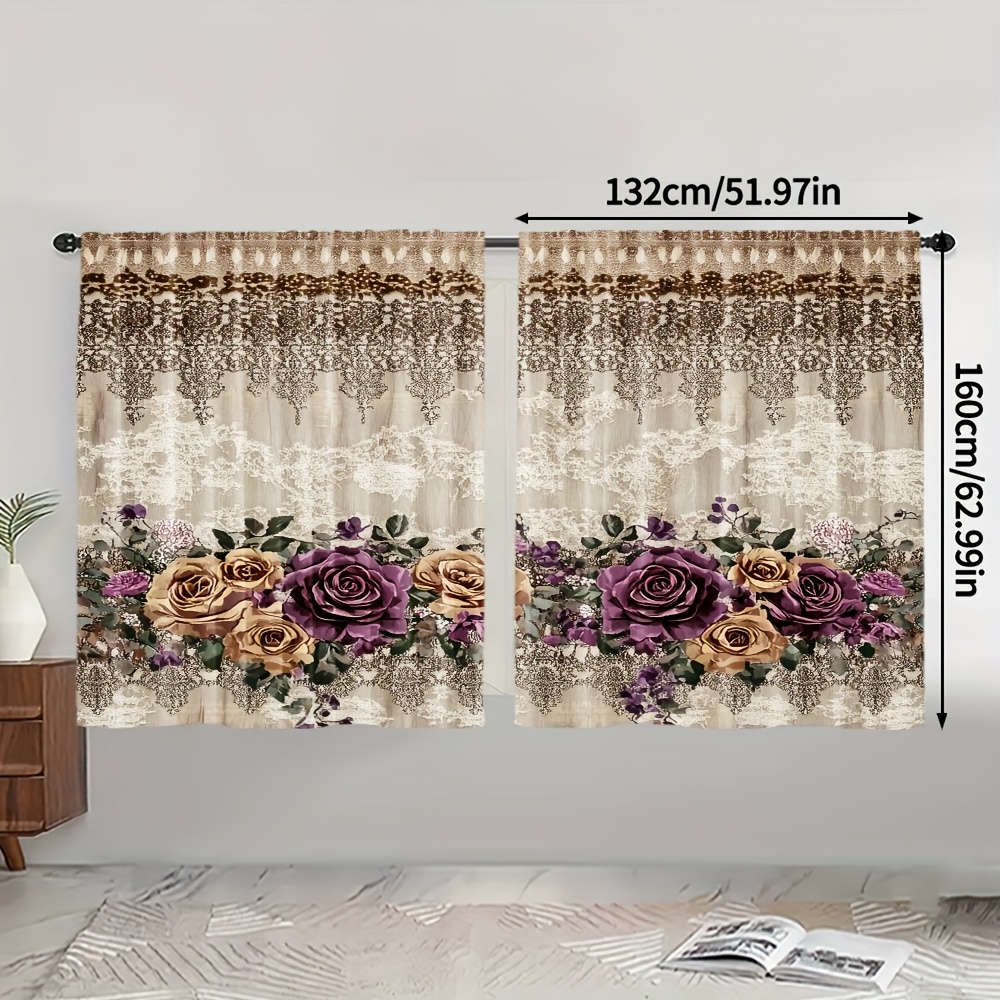 TEMU 2pcs Panels Curtain Drapes Suitable For Room Bedroom - Filter Roller-printed Window Treatments With Elegant Botanical Pattern, Modern Minimalist