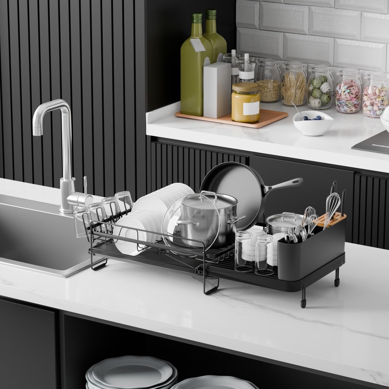 large dish drying rack with   set dish rack extendable dish rack utensil holder cup holder expandable dish drainer for kitchen counter Product details 4