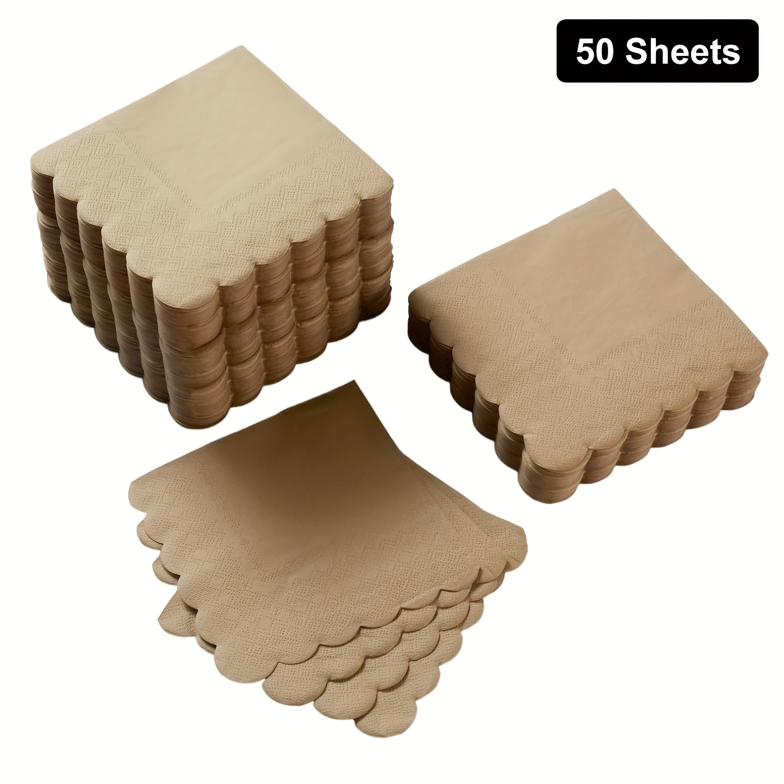 E-shop 50 Stück Braune Wellenschliff-Hahnenschwanz-Servietten, Dicke Papier-Einweg-Party-Servietten, Getränke-Taschentücher für Hochzeit, Abendessen,
