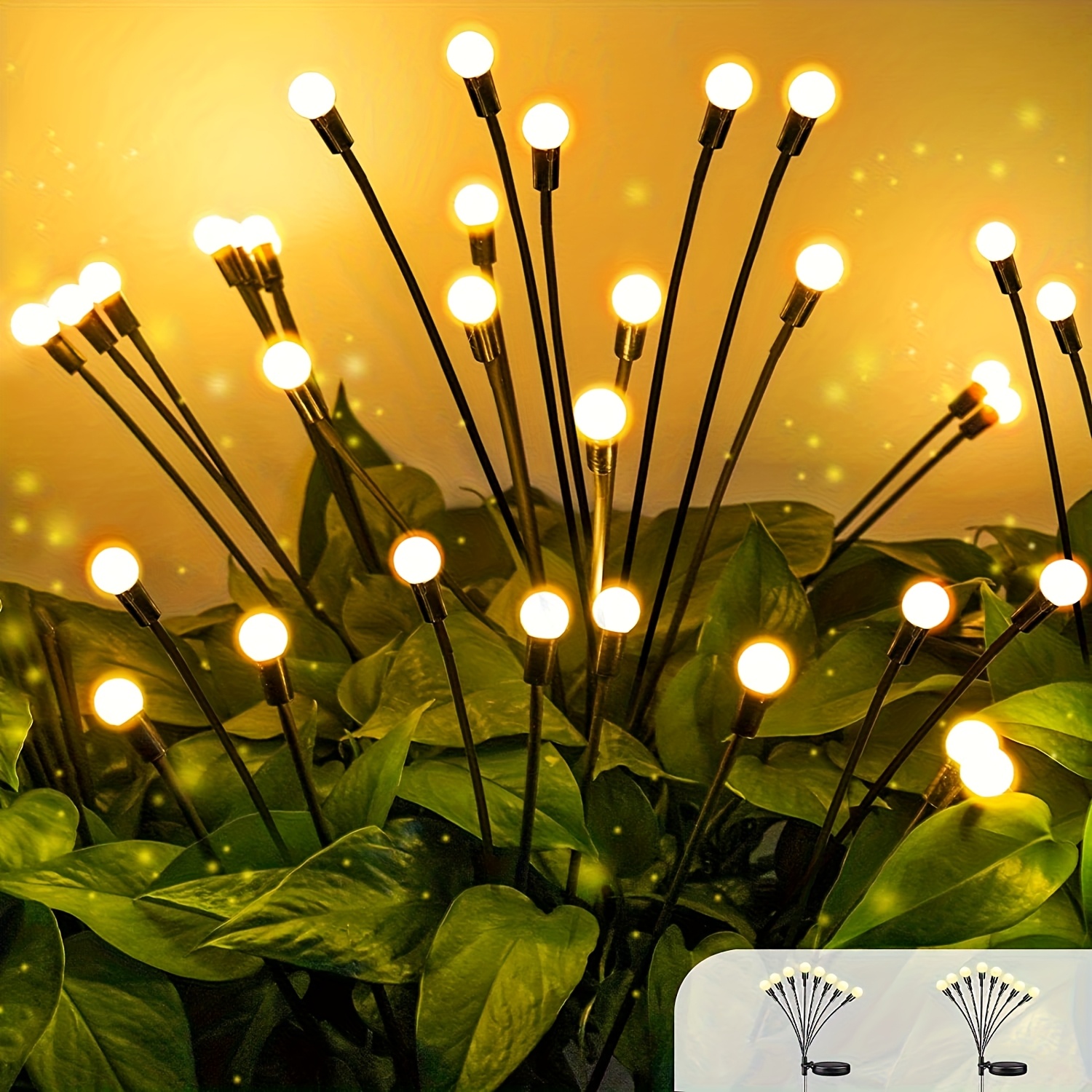 6/8/10-Light Solar Lawn Lamp for Yard, Illuminated Diode Wind Drive Firefly Ground Stake Light, Garden Ramadan Decoration Festival Lamp, Energy-Efficient Switch Control, Detachable Spotlight, Plastic Material, Solar-Powered, Outdoor Lighting