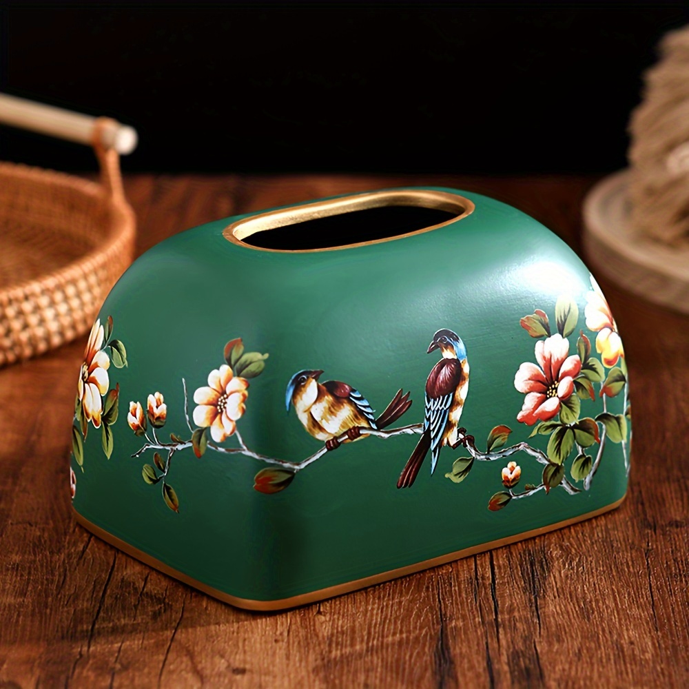1pc flowers and birds ceramic tissue box holder elegant floral   with golden accents durable home office decor for living room dining table perfect thanksgiving gift for friends   detailed     Product details 8