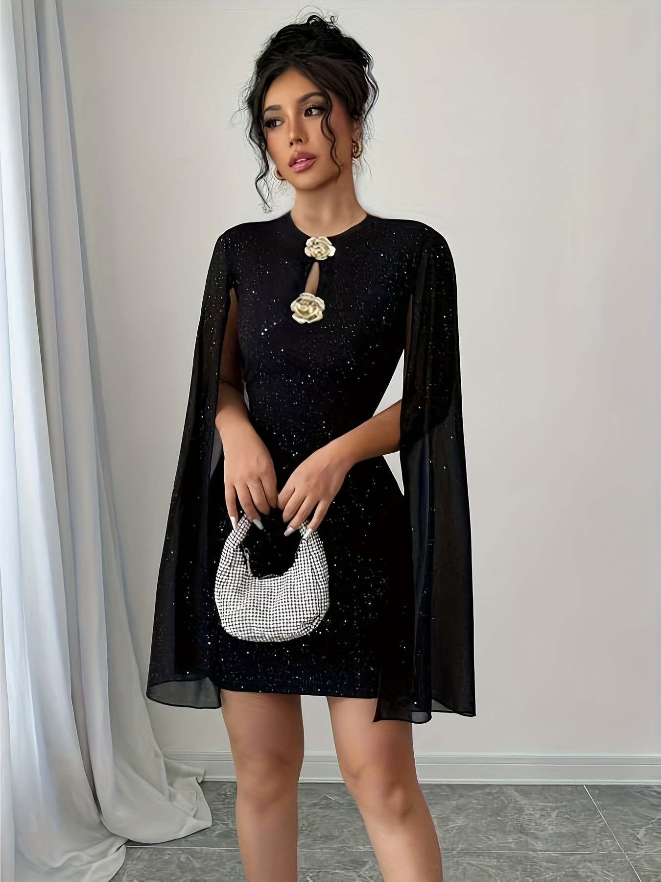 womens short dress cape shiny party mini dress - Temu Mexico