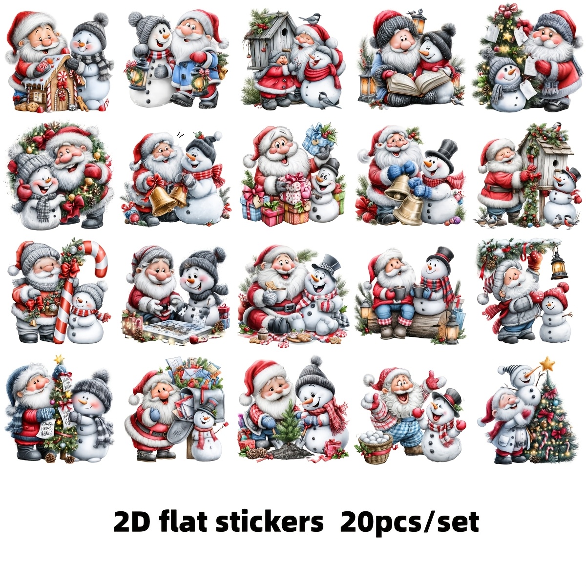TEMU 20pcs/set 2d Flat Stickers Santa Claus And Snowman Aesthetic Decorative Stickers - Suitable For Crafting, Scrapbooks, Travel Bags, Notebooks,