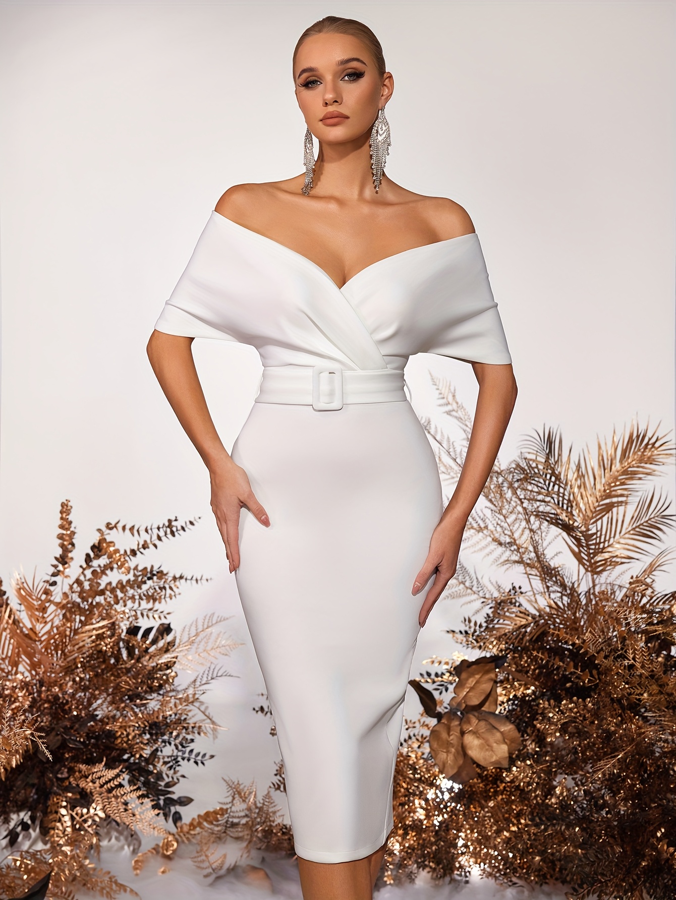 Dress Plain Womens Tops Off Shoulder Plain Formal Dress, Elegant