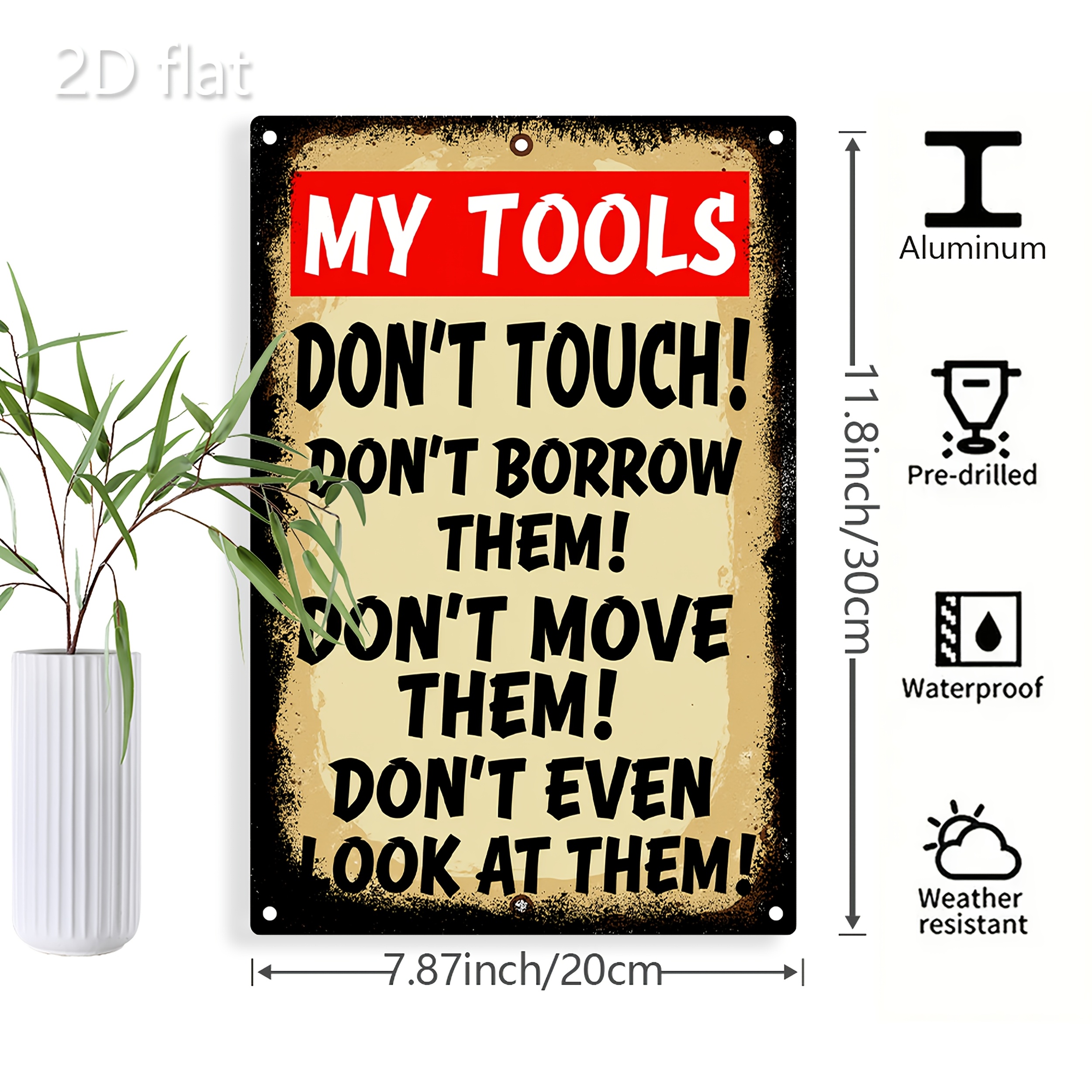 TEMU 2d Flat - 1 Piece Of 2d Flat Room Decoration Featuring A Vintage Warning Plaque, Suitable For Wall Art. This Tinplate Picture Sign Of Iron Metal
