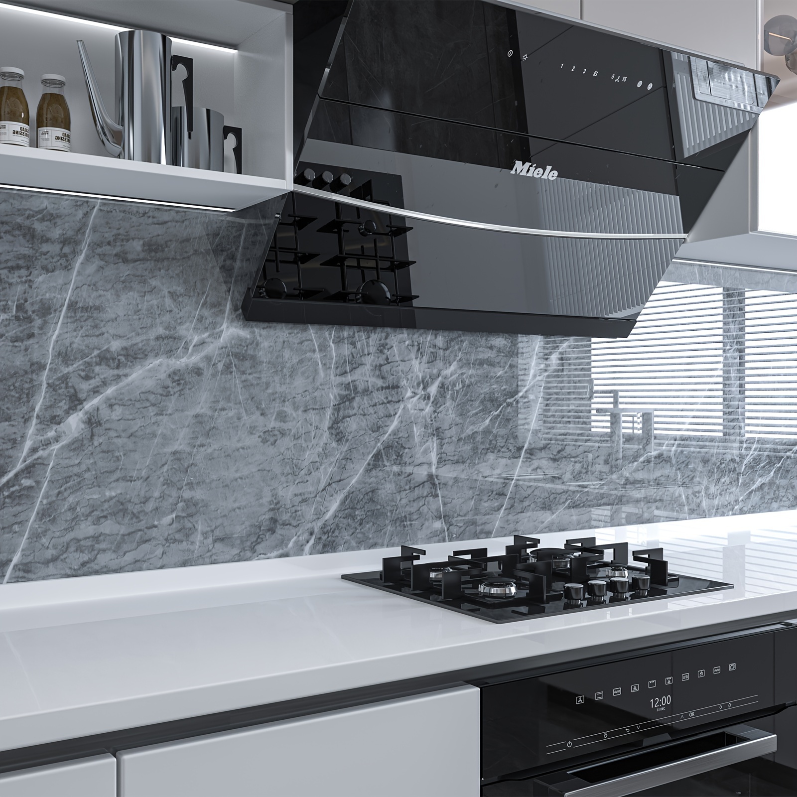 Image of Extra Wide Gray Marble Wallpaper - 23.62" Modern Self-adhesive, Waterproof & Heat Resistant For Kitchen Countertops And Home Decor