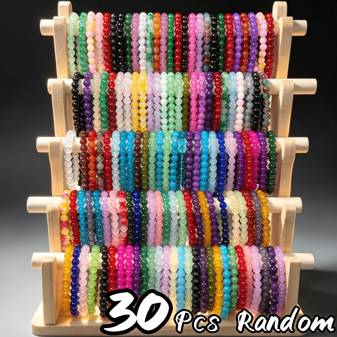 TEMU 30pcs Bohemian Handmade Glass Bead Bracelet Set For Women, Cracked Bead Bracelet Series, Suitable For Vacations And Daily Parties Occasion,