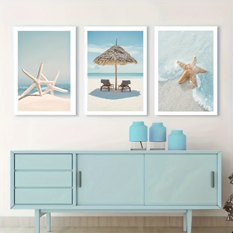 

3pcs Canvas Poster, Starfish Landscape Painting, Canvas , Artwork Wall Painting For Gift, Classroom, Bedroom, Office, Living Room, Cafe, Wall Decor, Home And Dormitory Decoration