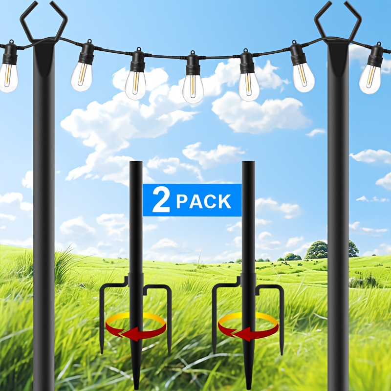 TEMU 2pcs 10ft Heavy Duty Metal String Light Poles, Adjustable Outdoor String Light Poles For Patio, Backyard, Garden, Parties And Weddings, Rust