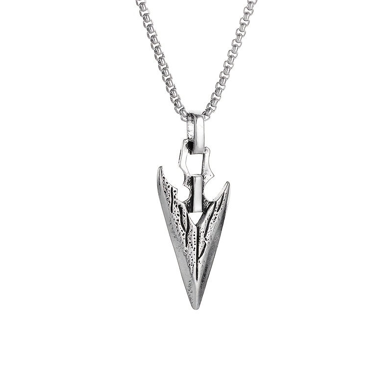 TEMU 1pc Men's Gothic Pendant Necklace - Vintage Punk Suitable For Daily Wear & Birthstone Gift, Carved Spearhead Charm, -free Suitable For