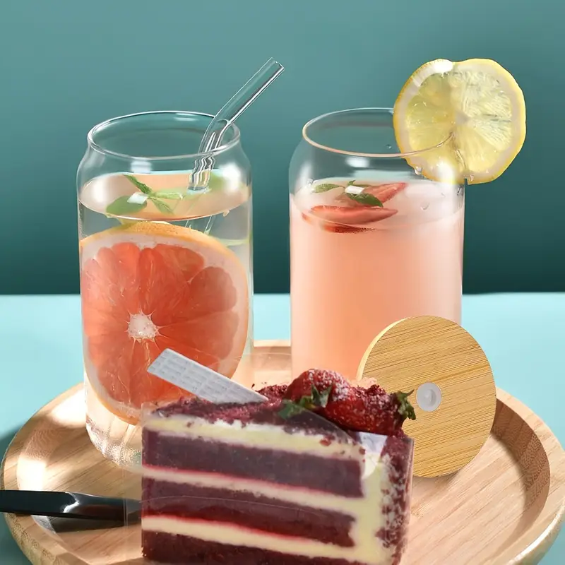6pcs 18 6oz 550ml including lid straw straw brush glass cup set elegant shaped drinking cup is gift can shaped glass cup suitable for any beverage and any occasion and beautiful Product details 4